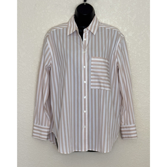 AYR Deep End Button Down Shirt Small Relaxed Peach Stripe Classic Coastal Preppy - Picture 2 of 10